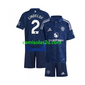 Camisolas de futebol Manchester United Victor Lindelof 2 Criança Equipamento Alternativa 2024/25 Manga Curta